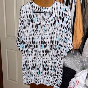 TanJay Black and Blue Graphic 3/4 Sleeve Blouse